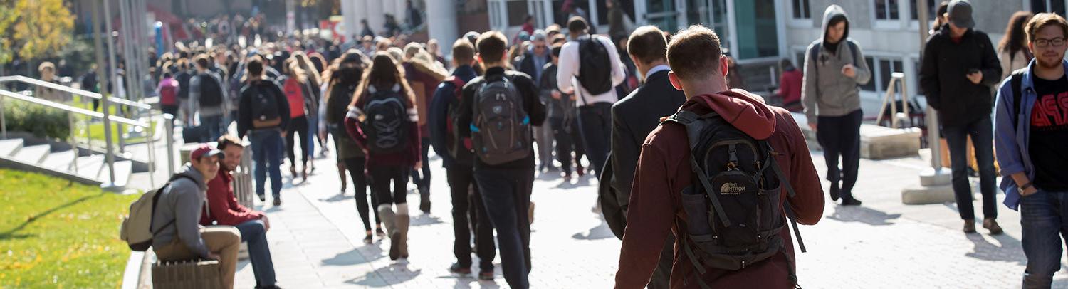 Students between classes walking on Liacouras Walk